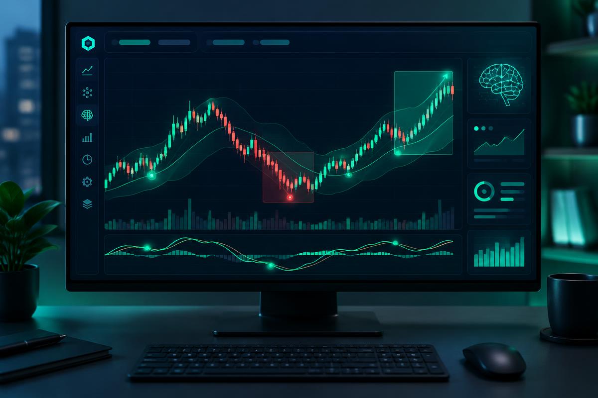 Chart analysis app with highlighted patterns on a monitor
